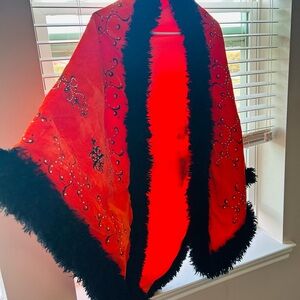Elegant Red and Black Embroidered Cape